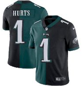 Men's Philadelphia Eagles #1 Jalen Hurts Black & Green Split Limited Stitched Jersey Men's Philadelphia Eagles #1 Jalen Hurts Black & Green Split Limited Stitched Jersey